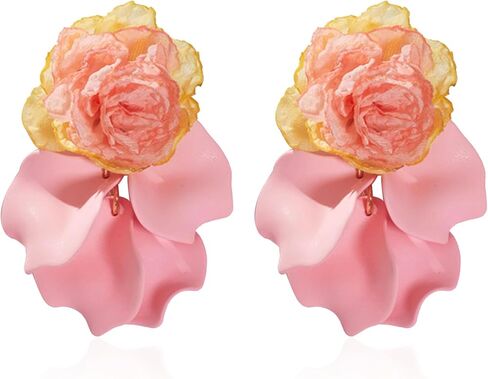 Chiffon Acrylic Rose Petal Earrings Dangle Exaggerated Flower Earrings Drop Statement Floral Tassel Light Weight Earrings Valentine's Day Gift in Saudi Arabia