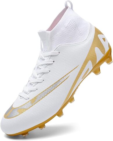 Mens Soccer Cleats Outdoor Spikes Black White Soccer Shoes for Men Professional High-Top Football Shoes Indoor Breathable Athletic Soccer Boots Professional Futsal Competition/Training Sneakers in Saudi Arabia