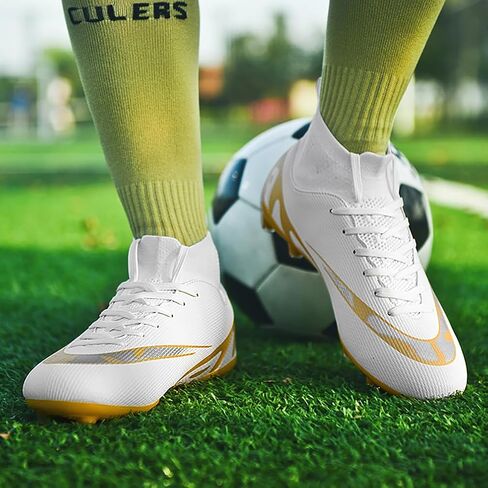 Mens Soccer Cleats Outdoor Spikes Black White Soccer Shoes for Men Professional High-Top Football Shoes Indoor Breathable Athletic Soccer Boots Professional Futsal Competition/Training Sneakers in Saudi Arabia