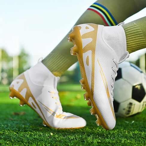 Mens Soccer Cleats Outdoor Spikes Black White Soccer Shoes for Men Professional High-Top Football Shoes Indoor Breathable Athletic Soccer Boots Professional Futsal Competition/Training Sneakers in Saudi Arabia