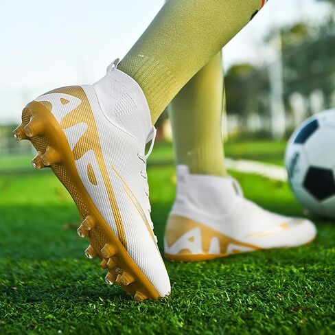 Mens Soccer Cleats Outdoor Spikes Black White Soccer Shoes for Men Professional High-Top Football Shoes Indoor Breathable Athletic Soccer Boots Professional Futsal Competition/Training Sneakers in Saudi Arabia