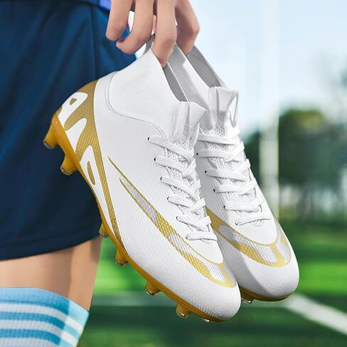 Mens Soccer Cleats Outdoor Spikes Black White Soccer Shoes for Men Professional High-Top Football Shoes Indoor Breathable Athletic Soccer Boots Professional Futsal Competition/Training Sneakers in Saudi Arabia