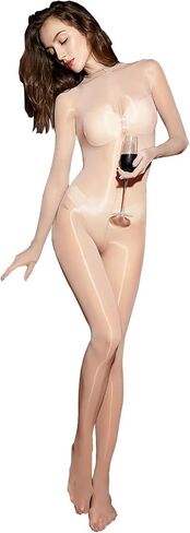 HTRUIYA Women's Oil Shiny Bodystocking Long Sleeved Sexy Body Stocking Sheer Nylon Full Body Stocking Glossy Tights Pantyhose in Kuwait