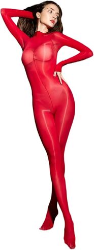 HTRUIYA Women's Oil Shiny Bodystocking Long Sleeved Sexy Body Stocking Sheer Nylon Full Body Stocking Glossy Tights Pantyhose in Kuwait