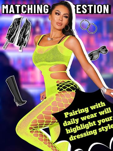 Kaei&Shi Fishnet Bodysuit,Sheer Mesh Sexy Stocking For Women Lingerie,Exotic Dancewear Rave Outfits in Saudi Arabia