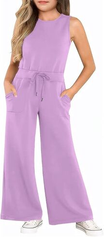 Girl's Jumpsuits Summer Sleeveless Overalls Round Neck One Piece Sets For Kids Fashion Long Pants Rompers in Saudi Arabia