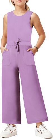 Girl's Jumpsuits Summer Sleeveless Overalls Round Neck One Piece Sets For Kids Fashion Long Pants Rompers in Saudi Arabia