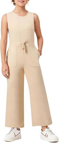 Girl's Jumpsuits Summer Sleeveless Overalls Round Neck One Piece Sets For Kids Fashion Long Pants Rompers in Saudi Arabia
