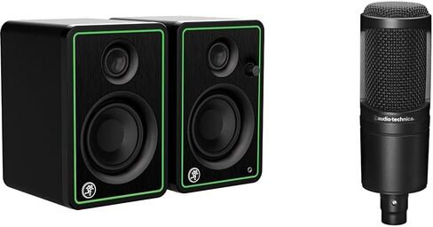 Mackie CR3-XBT Creative Reference Series 3" Multimedia Monitors with Bluetooth (Pair) & Audio-Technica AT2020 Cardioid Condenser Studio XLR Microphone, Ideal for Project/Home Studio Applications,Black in Kuwait