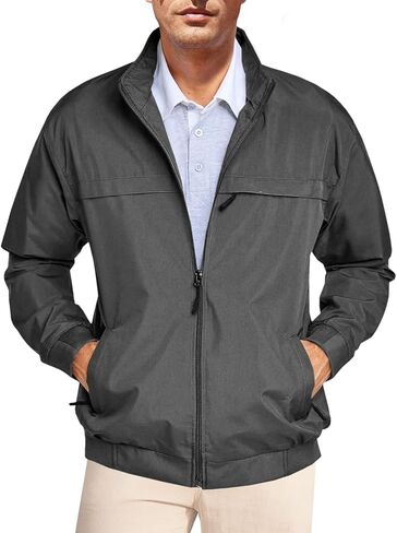 Runcati Men's Lightweight Full Zip Jackets Golf Stand Collar Bomber Jacket Casual Windbreaker Outwear in Saudi Arabia