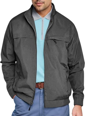 Runcati Men's Lightweight Full Zip Jackets Golf Stand Collar Bomber Jacket Casual Windbreaker Outwear in Saudi Arabia
