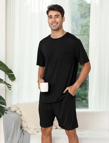 EISHOPEER Matching Pajamas for Couples 2 Piece Lounge Set Ribbed Knit Pajama Matching Tops and Shorts Soft Sleepwear S-XXL in Saudi Arabia