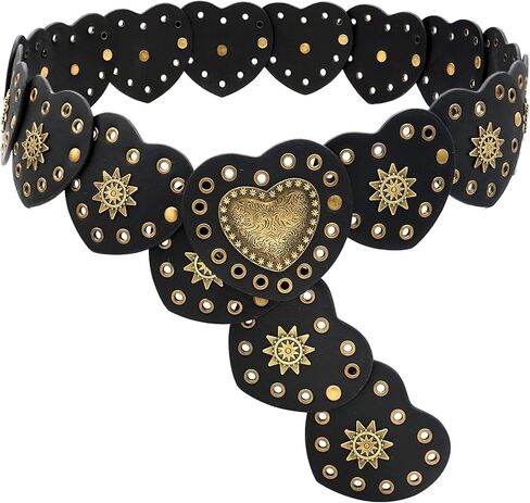 Wide Disc Belts Hollow Heart Leather Belt Vintage Western Belts for Women Dresses in Saudi Arabia