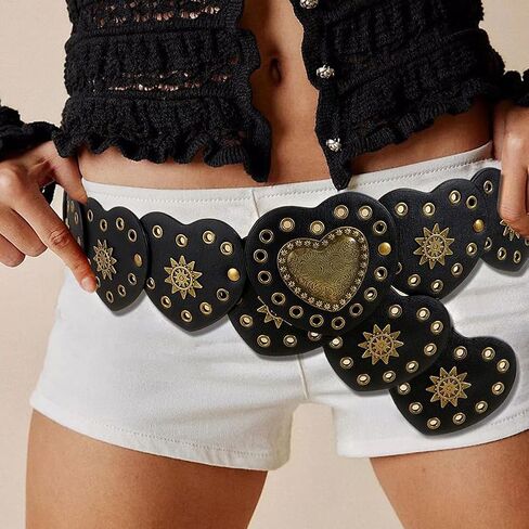 Wide Disc Belts Hollow Heart Leather Belt Vintage Western Belts for Women Dresses in Saudi Arabia