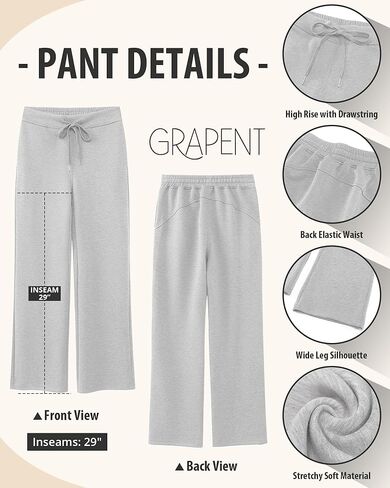 GRAPENT Wide Leg Sweatpants Women Baggy High Waisted Pull On Trendy Lounge Drawstring Athleisure Sweat Pants Trousers in Saudi Arabia