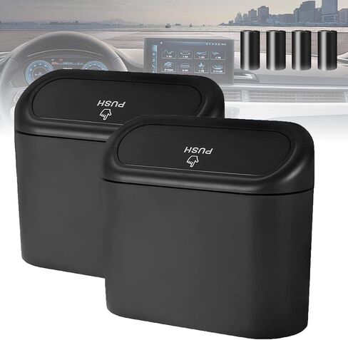 Car Trash Can, 2Pack Mini Car Bin with Lid 4 Trash Bag, Cute Car Accessories for Storage and Organization，Small Trash Can for car，Bedroom and Office (Pink) in Saudi Arabia