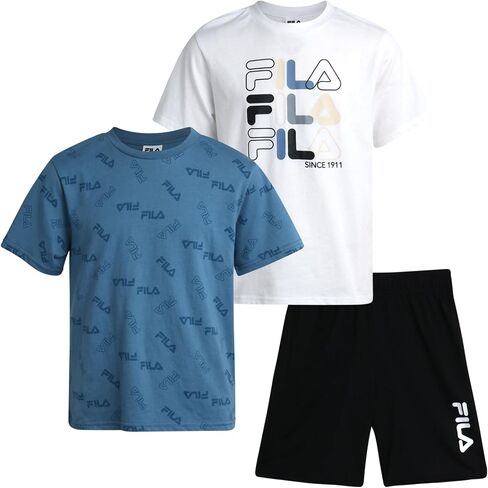 Fila Boys Shorts Set - 3 Piece Active Short Sleeve Shirts and Performance Athletic Shorts - Summer Outfit Set for Boys (4-12) in Saudi Arabia