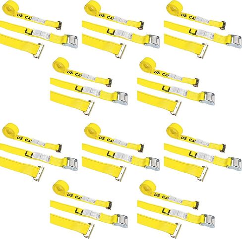 US Cargo Control E-Track Cam Buckle Straps (10-Pack), 2 Inch x 12 Foot Heavy Duty Yellow E-Track Straps with 4 Foot Fixed End and Spring E-Fittings, 833 lbs. Working Load Limit, Logistic Straps in Saudi Arabia