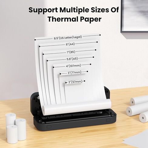 Portable Printer for Travel, Bluetooth Thermal Printer Supports 8.5 x 11 Inch US Letter Size, Compatible with Android and iOS & Laptop Inkless Mobile Printer for Office, Car, School in Saudi Arabia