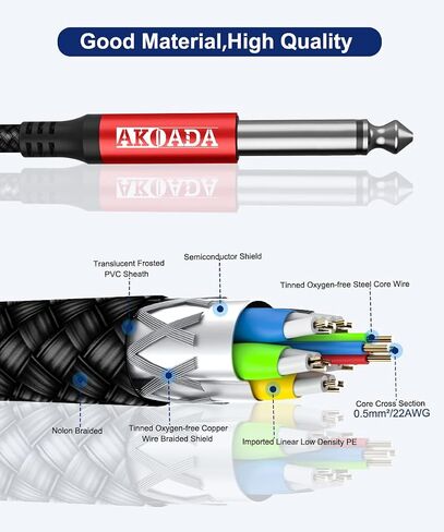 AkoaDa 1/4 Inch Instrument Cable TS Guitar Cable 10 ft 2Pack,Right Angle 6.35mm Male Jack Stereo Audio Electric Guitar Cord Bass AMP Cord for Electric Guitar, Bass Guitar, Pro Audio, Electric Mandolin in Saudi Arabia