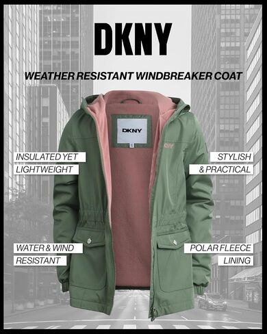 جاكيت DKNY للفتيات - جاكيت من الصوف القطبي الناعم بسحاب للفتيات - جاكيتات رياضية متوسطة الوزن بسحاب كامل (8-20) in Kuwait