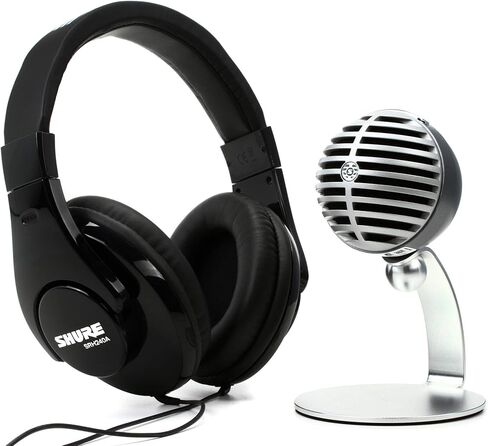 مجموعة تسجيل الهاتف المحمول من شور مع سماعات رأس SRH240A وميكروفون MV5 بما في ذلك كابلات Lightning وUSB، رمادي، أسود (MV5/A-240 BNDL) in Kuwait