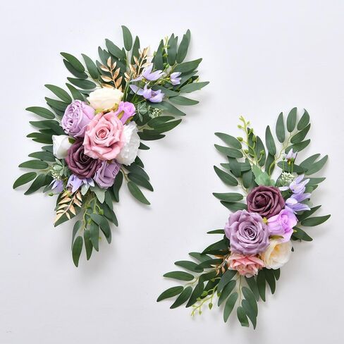 Floral Swags for Wedding Ceremony Sign, Rose Decorative Wedding Arch Flowers, 2Pcs Artificial Greenery Eucalyptus Leaves Flower for Door Window Home Decoration in Saudi Arabia