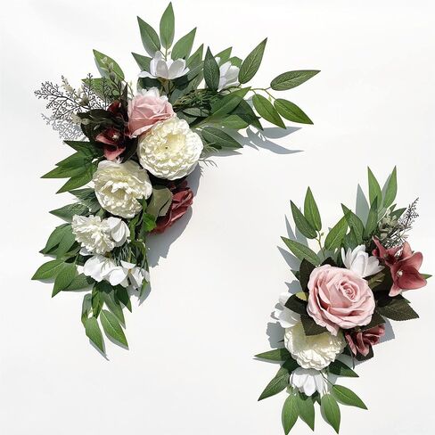 Floral Swags for Wedding Ceremony Sign, Rose Decorative Wedding Arch Flowers, 2Pcs Artificial Greenery Eucalyptus Leaves Flower for Door Window Home Decoration in Saudi Arabia