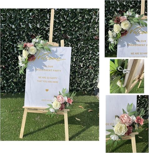 Floral Swags for Wedding Ceremony Sign, Rose Decorative Wedding Arch Flowers, 2Pcs Artificial Greenery Eucalyptus Leaves Flower for Door Window Home Decoration in Saudi Arabia