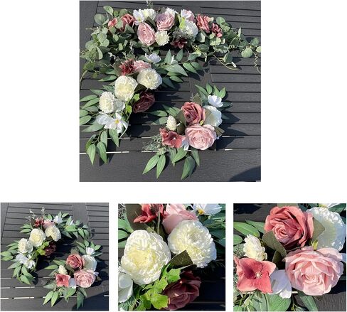 Floral Swags for Wedding Ceremony Sign, Rose Decorative Wedding Arch Flowers, 2Pcs Artificial Greenery Eucalyptus Leaves Flower for Door Window Home Decoration in Saudi Arabia