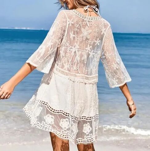 Moss Rose Women's Lace Bathing Suit Cover Up V-Neck Coverups Swimwear Swimsuit Swim Beach Dress Beachwear in Saudi Arabia