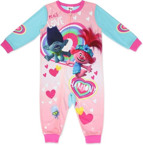 بيجامة Dreamworks Trolls World Tour Poppy Onesie Pajama، بيجامة صوفية من Trolls Movie Union Suit، مقاس الفتيات الصغيرات من 2T إلى مقاس 5T in Kuwait