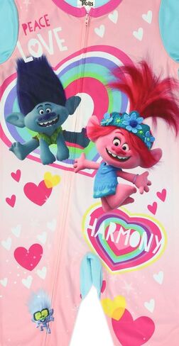 بيجامة Dreamworks Trolls World Tour Poppy Onesie Pajama، بيجامة صوفية من Trolls Movie Union Suit، مقاس الفتيات الصغيرات من 2T إلى مقاس 5T in Kuwait