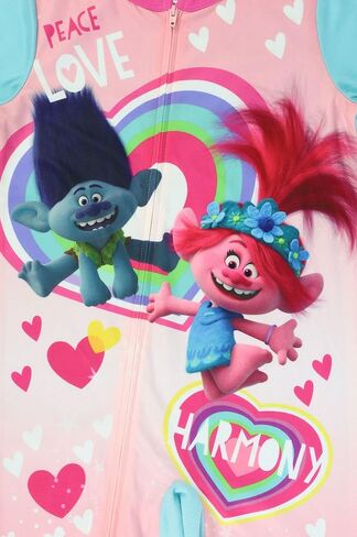 بيجامة Dreamworks Trolls World Tour Poppy Onesie Pajama، بيجامة صوفية من Trolls Movie Union Suit، مقاس الفتيات الصغيرات من 2T إلى مقاس 5T in Kuwait