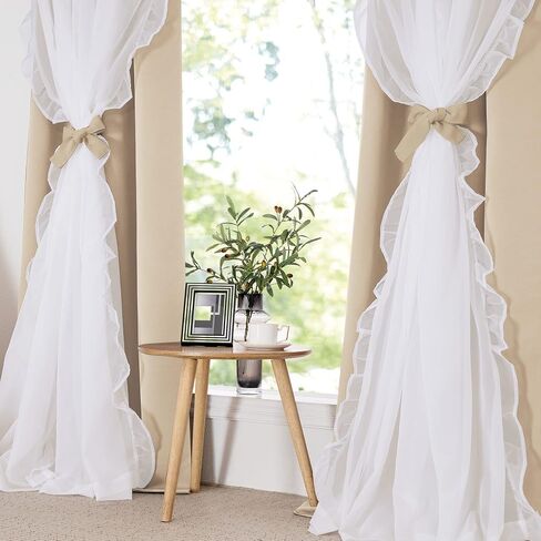PONY DANCE Girls Curtains for Bedroom Decorative Drapes for Kids Double Layer Curtain Ruffle Sheer Overlay Room Darkening Pretty Chic Princess, 52x84 inch, Black, 2 PCs in Saudi Arabia