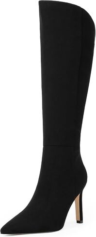Knee High Boots Women Pointed Toe Stiletto Heel Tall Boots Side Zipper V-Cut Heeled Boots for Women in Kuwait