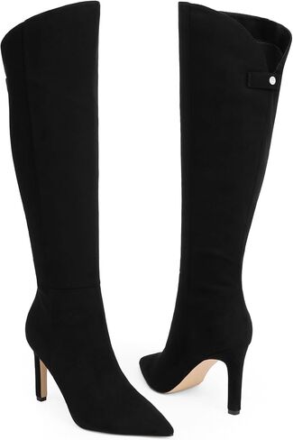 Knee High Boots Women Pointed Toe Stiletto Heel Tall Boots Side Zipper V-Cut Heeled Boots for Women in Kuwait
