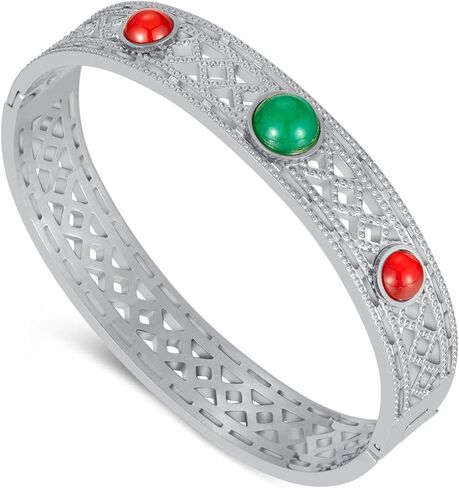 Fashion Vintate Natural Turquoise Stone Bracelet Stainless Steel Hollow Out Cuff Bracelet in Saudi Arabia