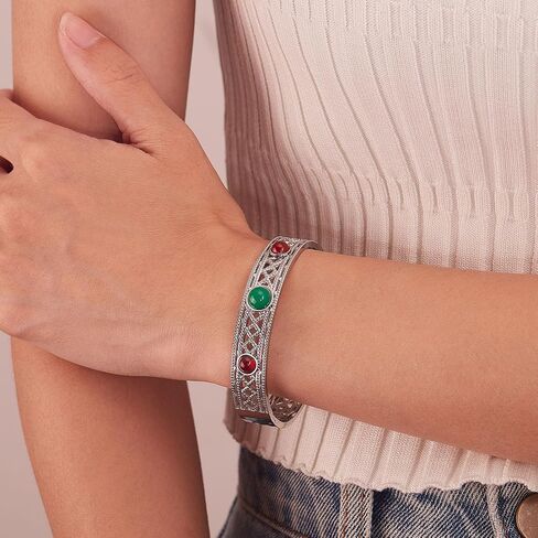 Fashion Vintate Natural Turquoise Stone Bracelet Stainless Steel Hollow Out Cuff Bracelet in Saudi Arabia