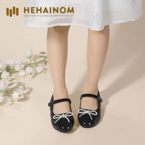 Hehainom Girls Dress Shoes Flower Girl Wedding Party School Little Big Kids Rhinestone Bow Ballet Flats Shoes in Saudi Arabia