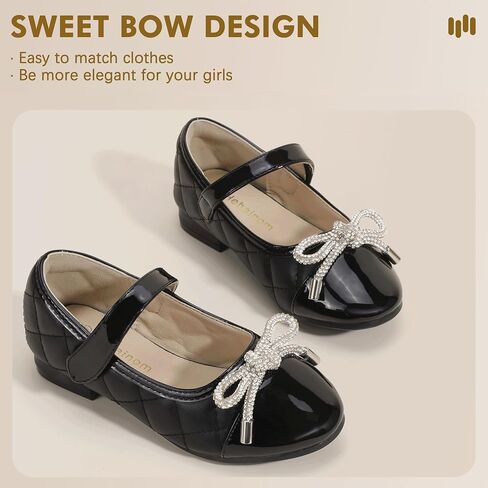 Hehainom Girls Dress Shoes Flower Girl Wedding Party School Little Big Kids Rhinestone Bow Ballet Flats Shoes in Saudi Arabia