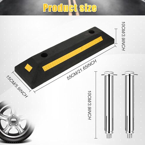 8 Pack Parking Stoppers Garage Car Parking Block Heavy Duty Rubber Tire Curb Bumper Vehicle Wheel Stopping with Yellow Reflective Stripes 16 Expansion Screw Bolts for Car Garage Guide Stop Aid in Saudi Arabia