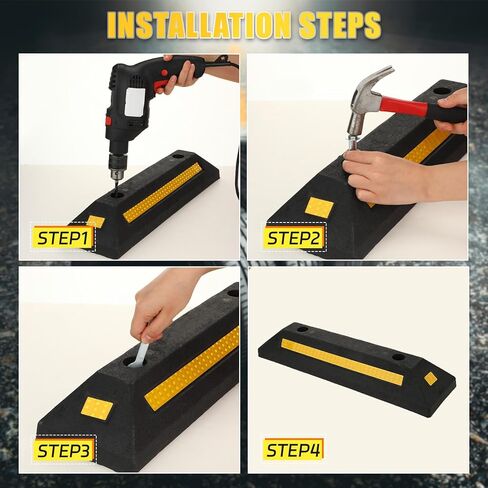 8 Pack Parking Stoppers Garage Car Parking Block Heavy Duty Rubber Tire Curb Bumper Vehicle Wheel Stopping with Yellow Reflective Stripes 16 Expansion Screw Bolts for Car Garage Guide Stop Aid in Saudi Arabia