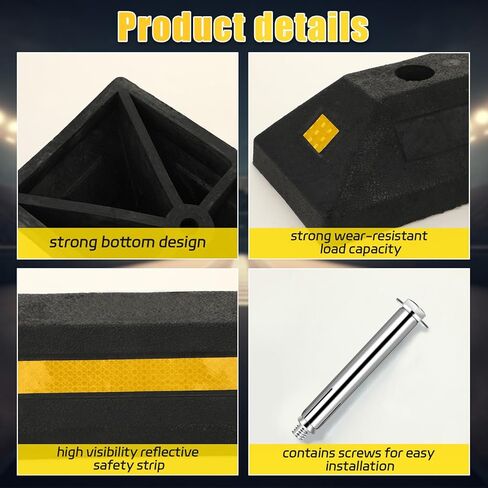 8 Pack Parking Stoppers Garage Car Parking Block Heavy Duty Rubber Tire Curb Bumper Vehicle Wheel Stopping with Yellow Reflective Stripes 16 Expansion Screw Bolts for Car Garage Guide Stop Aid in Saudi Arabia