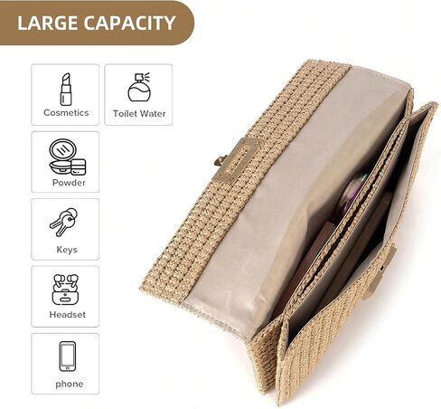 Straw Chain Clutch Purses for Women Ladies Woven Envelope Handbag Shoulder Crossbody Beach Bag in Saudi Arabia