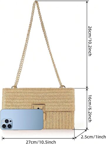 Straw Chain Clutch Purses for Women Ladies Woven Envelope Handbag Shoulder Crossbody Beach Bag in Saudi Arabia