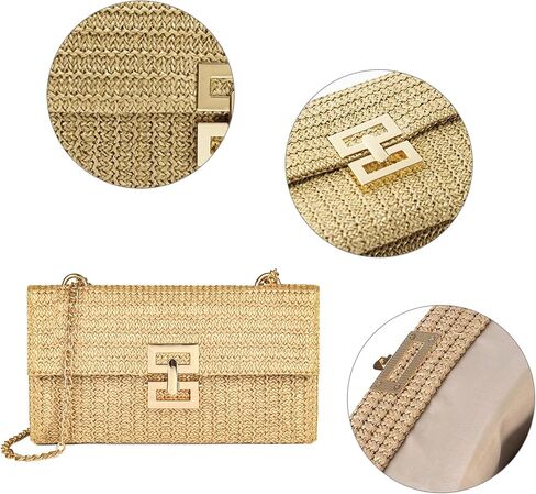 Straw Chain Clutch Purses for Women Ladies Woven Envelope Handbag Shoulder Crossbody Beach Bag in Saudi Arabia