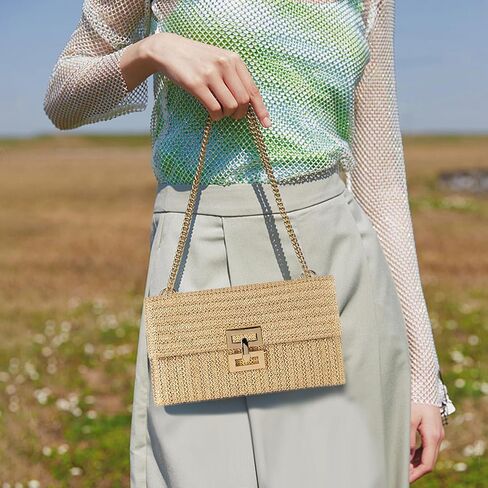 Straw Chain Clutch Purses for Women Ladies Woven Envelope Handbag Shoulder Crossbody Beach Bag in Saudi Arabia