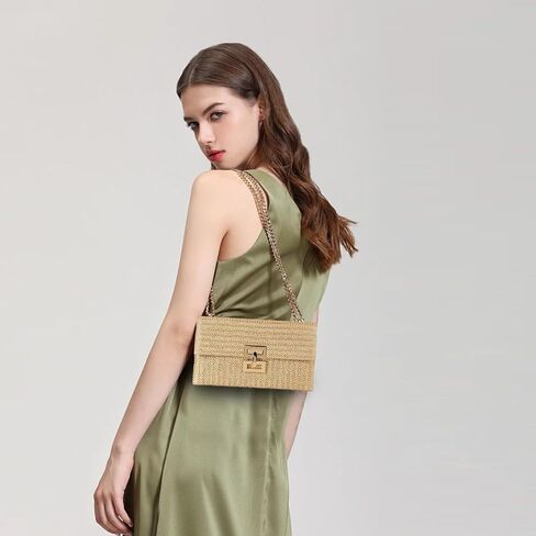Straw Chain Clutch Purses for Women Ladies Woven Envelope Handbag Shoulder Crossbody Beach Bag in Saudi Arabia