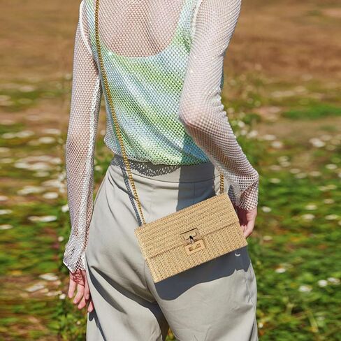 Straw Chain Clutch Purses for Women Ladies Woven Envelope Handbag Shoulder Crossbody Beach Bag in Saudi Arabia